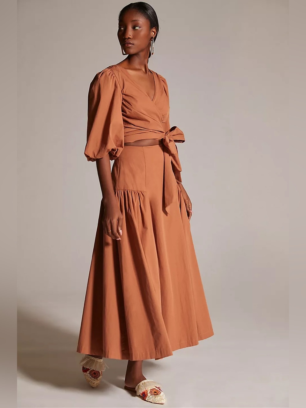 NWT ANTHROPOLOGIE x MON RENN Hazel Wrap Top Puff Sleeve Maxi Dress Size Small